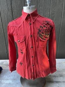 Camicia Toxic Waste Los Angeles rossa a scatto davanti uomo piccola incrociata osso teschio ali - Foto 1 di 9