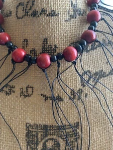 Halskette Damen rot Perlen und Fransen - Bild 1 von 2