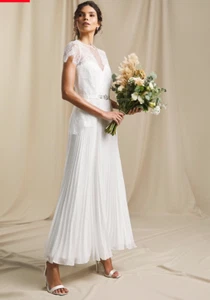 Joanna Hope Pleated Lace Bridal Maxi Wedding Dress UK 10 - Picture 1 of 12