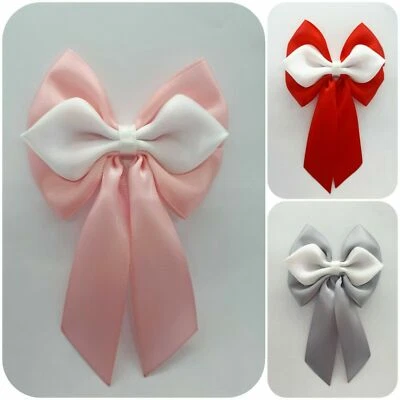 ADRIJAS BOWTIQUE Set of 3 Satin Ribbon Decor Bows With Tails Baby Shower Pink Blue 8 x 13.5 cm .