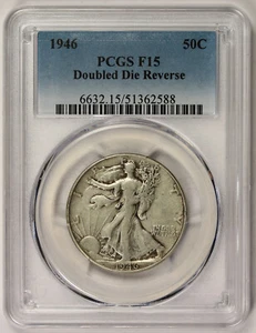 1946 Doubled Die Reverse DDR Liberty Walking Half Dollar 50C Fine F 15 PCGS - Picture 1 of 4