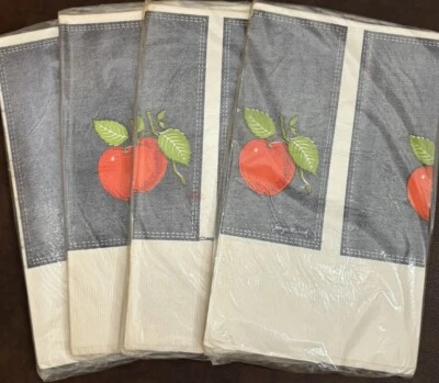 4 Vintage Beach Paper Tablecloth 54" x 104” Denim Pockets with Apples NEW - Image 1 of 3