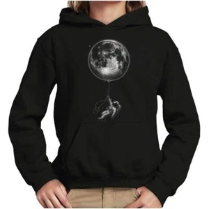 Funny Outer Space Astronaut Moon Balloon Youth Hooded Sweatshirt Boy or Girl - Picture 1 of 7