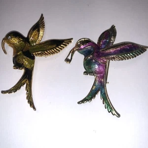 Konvolut ZWEI Kolibri Broschen / Anstecknadeln in goldfarben Vintage - Bild 1 von 10