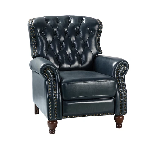 Karat Home Abraham Genuine Leather Recliner - Navy  MSRP $1220.01 Cover