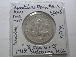 1918 Silver Florin Coin KGV nice 8 Pearls Rare low mintage KGV Australia #18.A - Foto 1 di 12