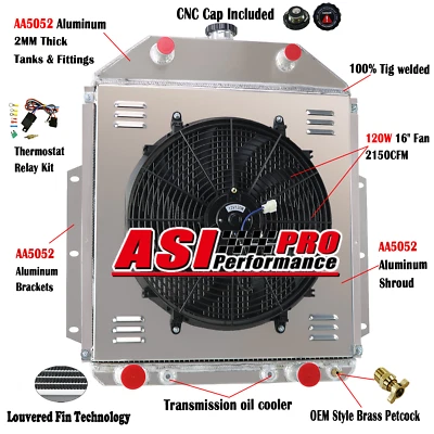 3-Row Radiator+Shroud Fan+Relay For 1942-1952 Ford F1 F2 F3 Pickups Chevy V8 Foto 1 de 4