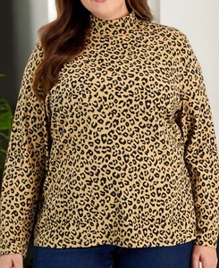 Karen Scott Women's Icy Coffee Long Sleeve Casual Mock Neck Top Plus Size 1X NWT - Picture 1 of 4