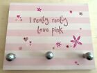 Nowa „Hanpainted” Ręcznie robiona „I very very love pink” Różowa tabliczka, gałki serca