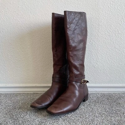 Talbots Riding Boots Womens 10 B Tall Leather Brown Leather Square Toe Knee High - Image 1 of 4
