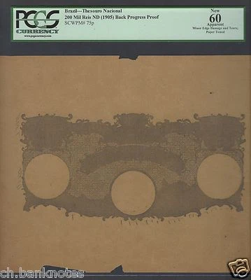 Brazil 200 Mil Reis ND (1905) P75p Back Progress Proof Uncirculated  - Image 1 of 2