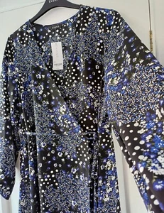 BNWT Sz 22 EVANS BLUE DITSY PATCHWORK DESIGN WRAP DRESS NEW PLUS CURVE RP £50 - Picture 1 of 8