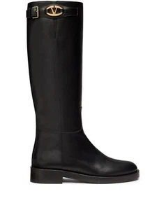 Valentino Garavani VLOGO V Logo auffällige kniehohe flache Lederreitstiefel $ 1890 - Bild 1 von 16