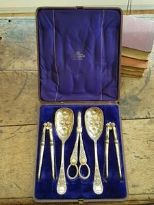 Silver Plated Nutcracker Berry Spoon Grape Scissor Set Antique Victorian Rd Mark - Picture 1 of 24