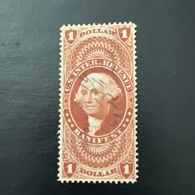US Stamp Scott #R72c $1 Manifest Revenue USED  Ng SCV $40 Light Cancel - Image 1 of 2