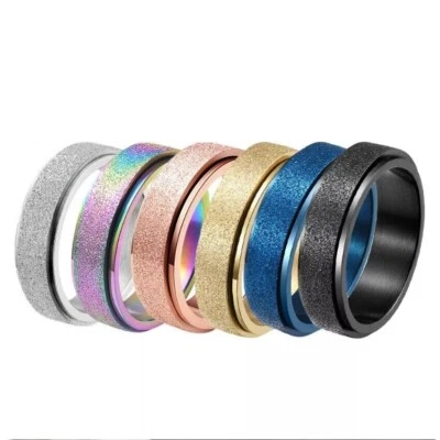 Anxiety Stainless Steel Spinner Rings Rotating Fidget Ring Men Women Glittering - image 1 of 4