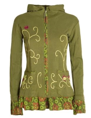 Vishes Damen Sommerjacke BlumenStrickjacke Elfenjacke Kapuzi Rüschen Hoodie - Bild 1 von 2