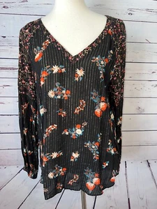 Miss Me Western Blouse Shirt Medium Long sleeve Western Metallic Floral Viscose - Picture 1 of 12