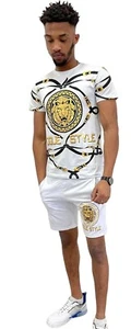 Mens lion short set, urban street wear hip hop 2 piece white - Picture 1 of 3