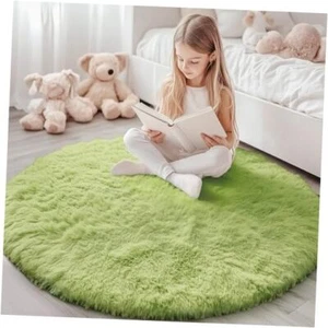 Round Rugs for Bedroom - Machine Washable, 4x4 Feet 4ft Round Grass Green - Picture 1 of 7