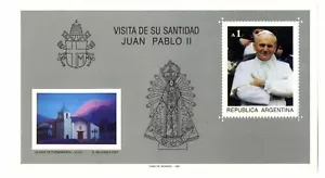 Sellos Hojita Bloque Argentina 1987 Visita de su Santidad Juan Pablo II Papa - Imagen 1 de 1