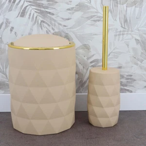 Kosmetikeimer 6 Liter Goldeffekt & WC Bürste im Set Mülleimer Klobürste beige - Bild 1 von 5
