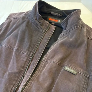 Wolverine Mens L Gray Brown Canvas Work Utility Vest Fleece Lined Full Zip Biker - Picture 1 of 13