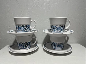 Noritake 4 Progression China Blue Moon Floral Flower Cups & Saucers 9022 Japan - Picture 1 of 14