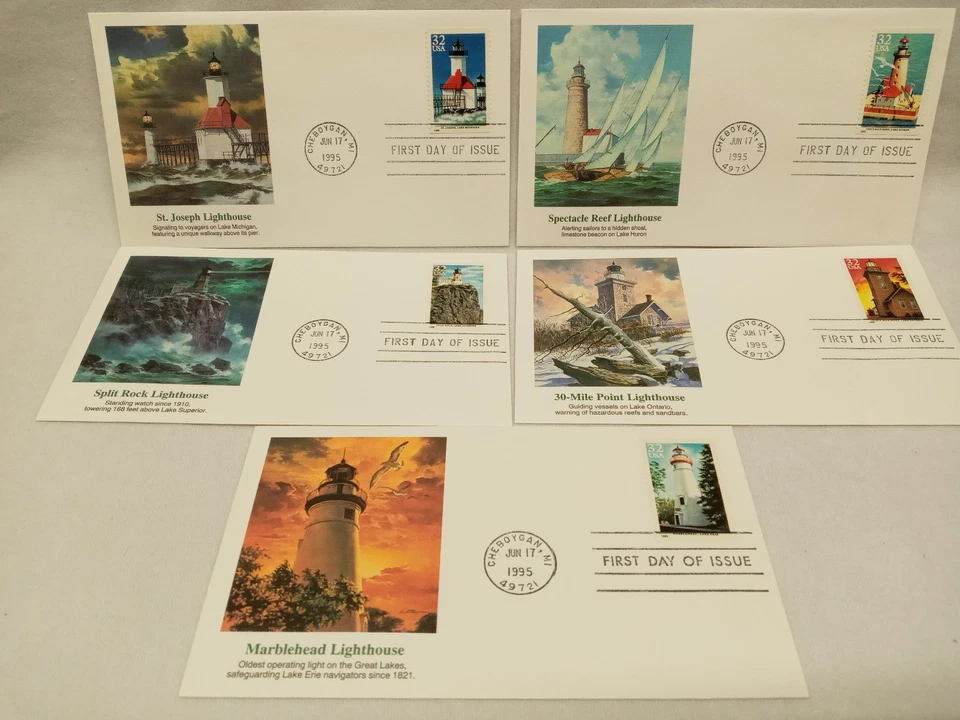 US First Day Issue Covers - 5 Covers 1995 GREAT LAKES LIGHTHOUSES 2969 (FDC248) - Image 1 of 1