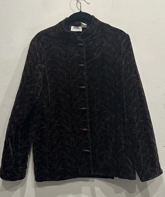 f.a.chatta quilted brown blue velvet jacket pockets vintage button up size small - Image 1 of 4
