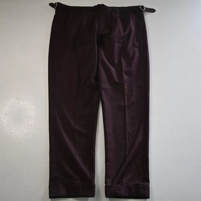 Bespoke 34x30 Maroon Red Wool Side Tab Slim Cuffed Mens Pants - Image 1 of 4