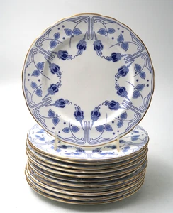 Jugendstil Royal Doulton um 1903 blaue fuchsia 7" Teller - 12er Set - Bild 1 von 2