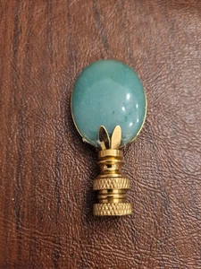 Vintage Art Deco Lamp Finial Green Stone Solid Brass - Picture 1 of 6