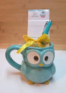 NEW World's Best Teacher Owl Mug Cup Sticky Notepad Stationary Pen Gift Set - Picture 1 of 4