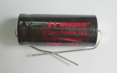 Mundorf ECap 63 Audio Raw 220uF 63VDC ±5% 85° Unpolarized Capacitor 220uF 63VDC - Image 1 of 2