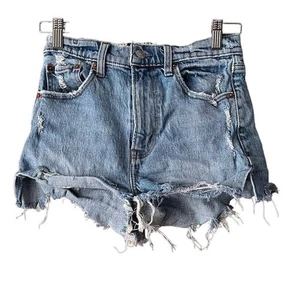 Abercrombie & Fitch Damen The Mom Short High Rise Distressed Blau Größe 24/00 - Bild 1 von 9