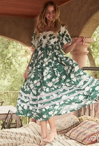 Abito floreale nuovo Mi Golondrina Luisa corpetto smock verde bianco taglia S $495 - Foto 1 di 11