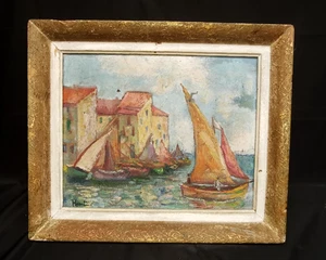 altes Gemälde / Öl auf Leinwand signiert HASET HARET ? marine, Fischerboote - Bild 1 von 7