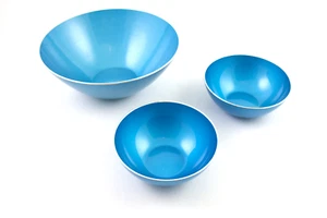 Set of 3 Vintage Mid Century Emalox Norway Peacock Blue Enamel Aluminum Bowls - Picture 1 of 13