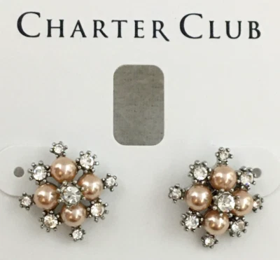 Brincos Charter Club 1/2" SilverTone cristal rosa pérola falsa explosão perfurada novo com etiquetas - Imagem 1 de 4
