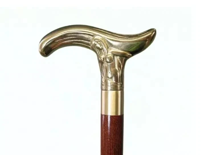 Bastón con mango victoriano de latón bastón de madera estilo vintage antiguo 37 pulgadas Foto 1 de 4