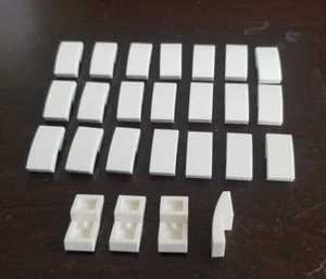 Lego x25 White Color Slope Curved 1 x 2 No Studs Part # 11477 - Picture 1 of 2