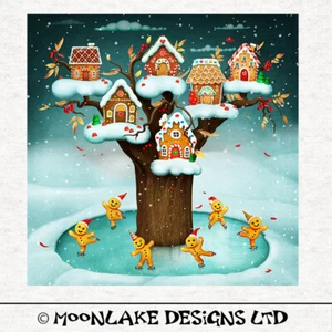 Christmas - Gingerbread Skaters Fabric Craft Panels in 100% Cotton or Polyester - Picture 1 of 3
