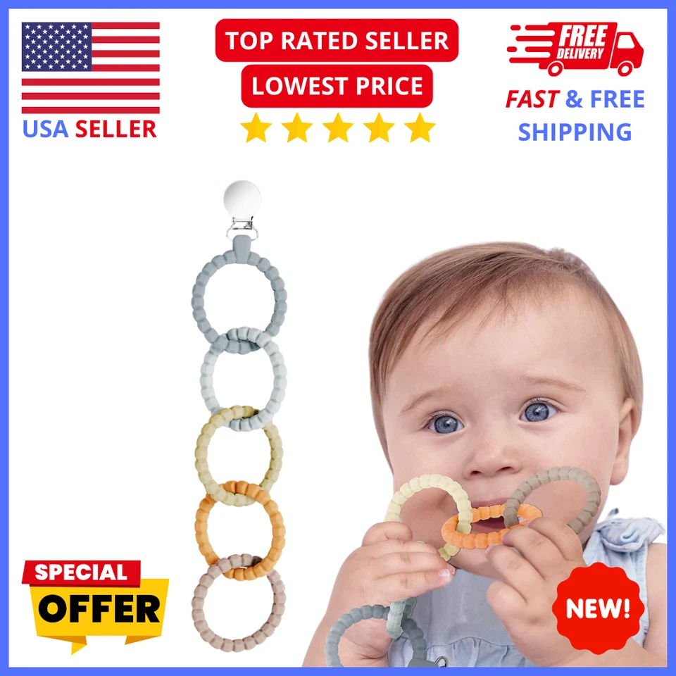 Baby Teether & Clip Set 5 Pack – Soft Silicone Teething Toys for Infants - Image 1 of 4