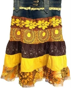 Tina Neumann Girl Floral Lace Denim Embellished A-Line Skirt (Size 7) NEW - Picture 1 of 9