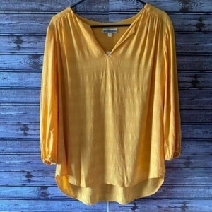 Pleione Women's Long-Sleeved Blouse Size M Yellow-Orange V-Neck NWT - Picture 1 of 6