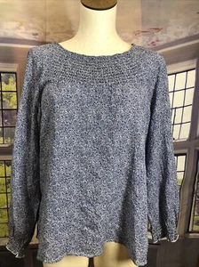 Christopher & Banks PM NWT Blue White Floral Smocked Blouse $50 - Picture 1 of 11