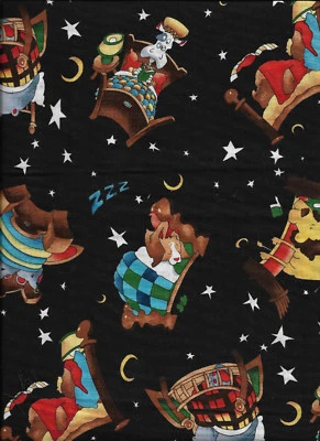 New Starry Night Sleepy Animals in Bed 100% Cotton Fabric 9" x 43" - Last Piece - Image 1 of 3