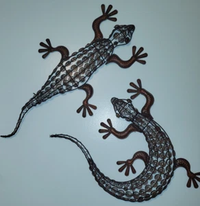 PAIR OF LARGE ORNATE WIRE LIZARD / GECKO WALL HANGINGS FREE SHIPPING RARE NWOT - Picture 1 of 3