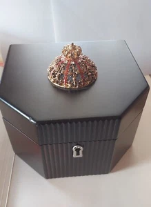 Dark Mahogany Wood Stained Embellished with Imperial Crown Top Jewelry Box - Picture 1 of 6